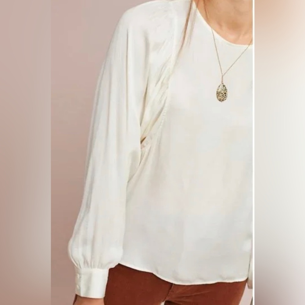 ANTHROPOLOGIE DOLAN left coast hewson top ivory blouse balloon sleeves medium - Picture 3 of 11
